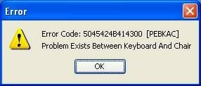 Error message: problem exists between keyword and chair